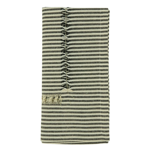 Black/White Stripe Hemstitch Napkins 100% cotton, 20 Inch Square (4 pcs.)