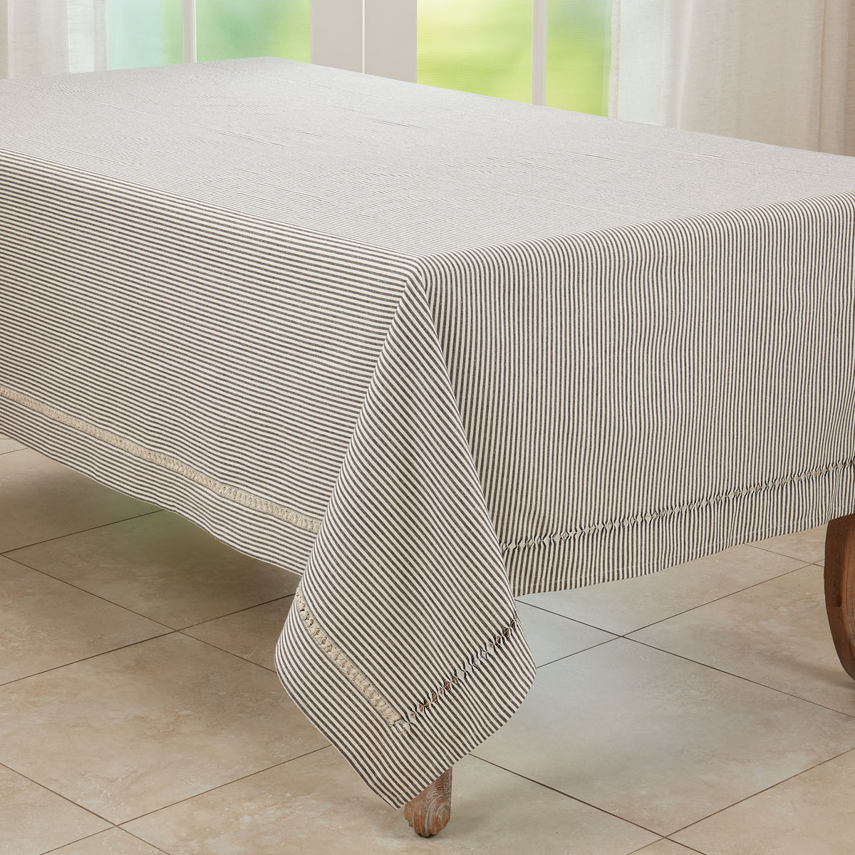 Black/White  Stripe Hemstitch Tablecloth  100% cotton