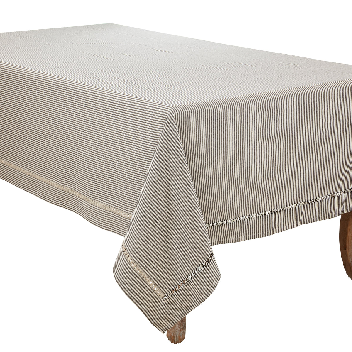 Black/White  Stripe Hemstitch Tablecloth  100% cotton