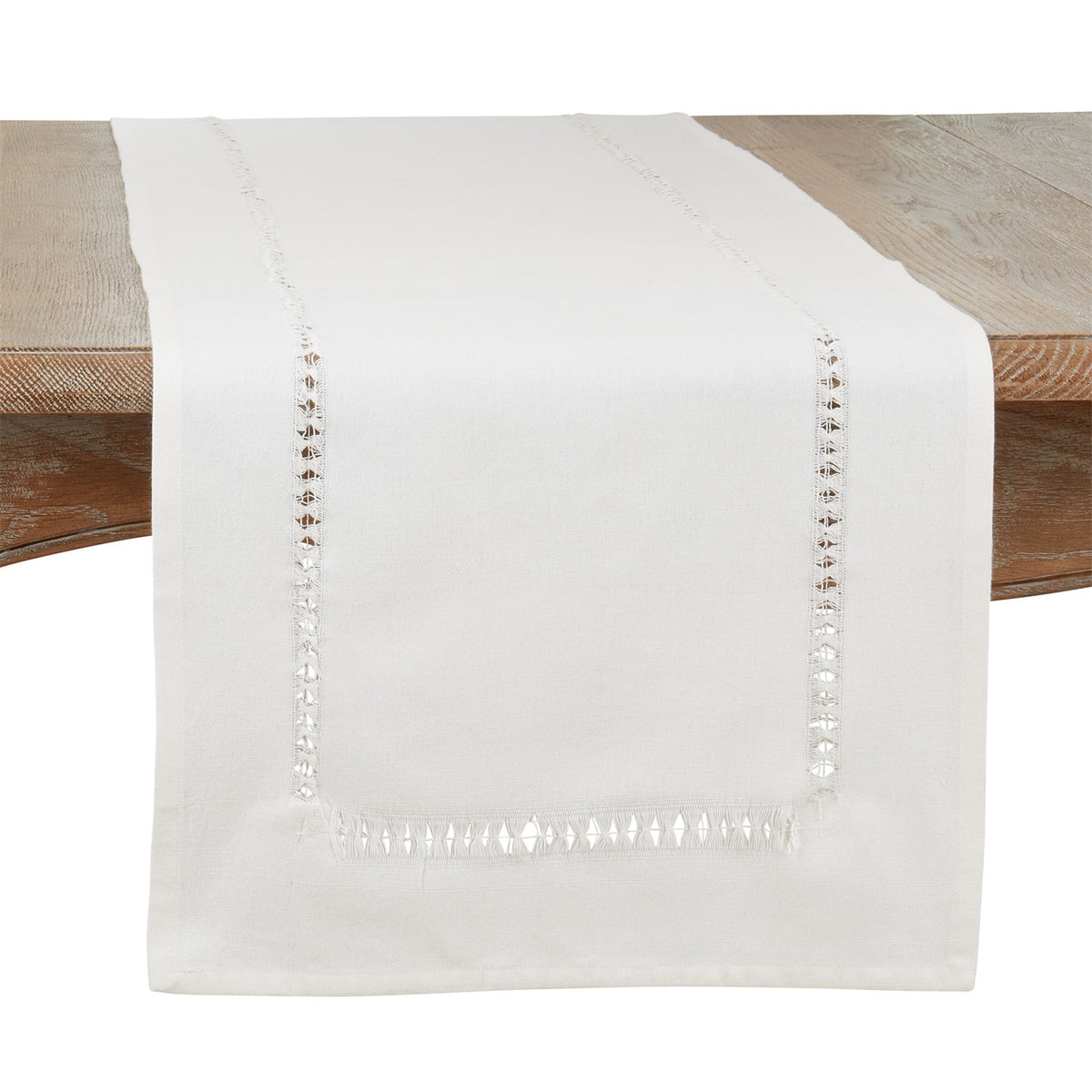 Everyday / All Season Ivory Off-White Hemstitch Table Runner, 100% cotton