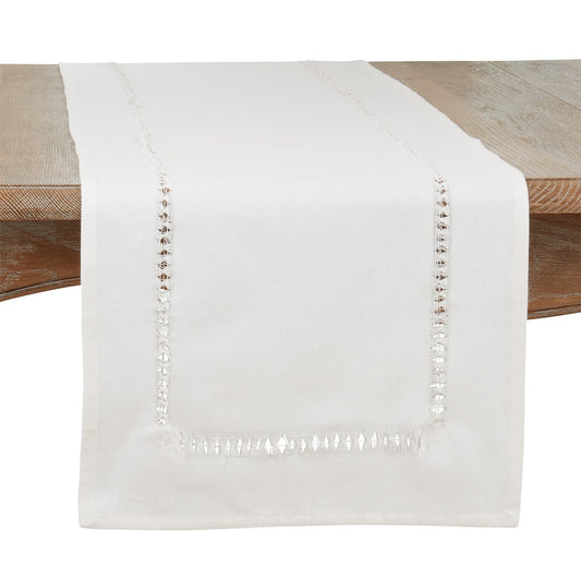 Everyday / All Season Ivory Off-White Hemstitch Table Runner, 100% cotton
