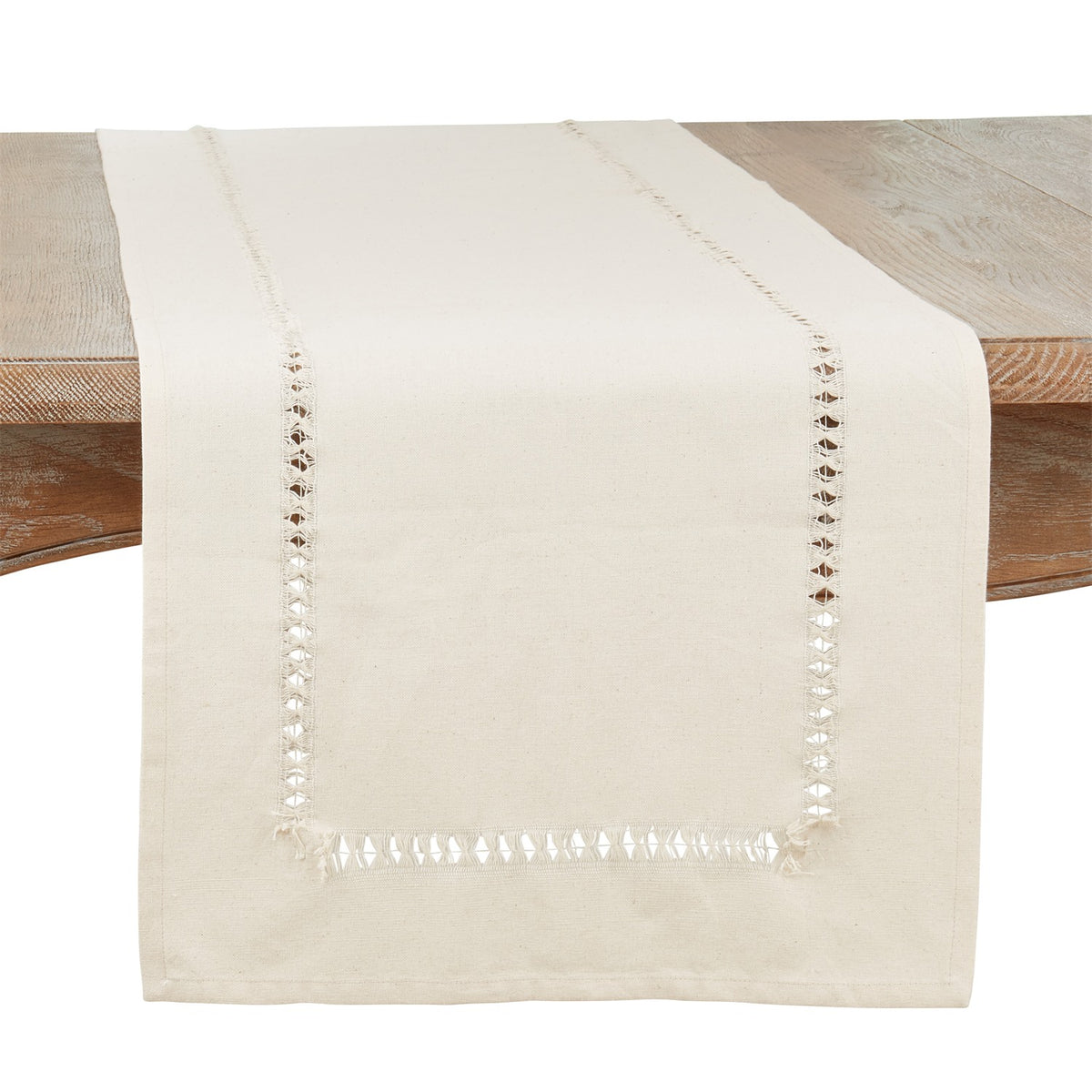 Everyday / All Season Natural Beige Hemstitch Table Runner, 100% cotton
