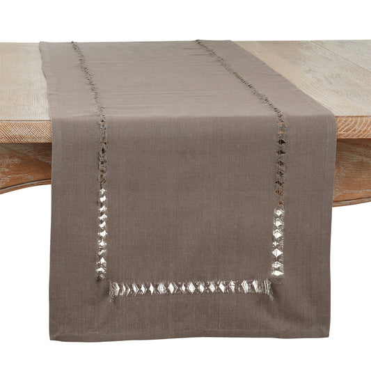 Everyday / All Season Slate Grey Hemstitch Table Runner, 100% cotton