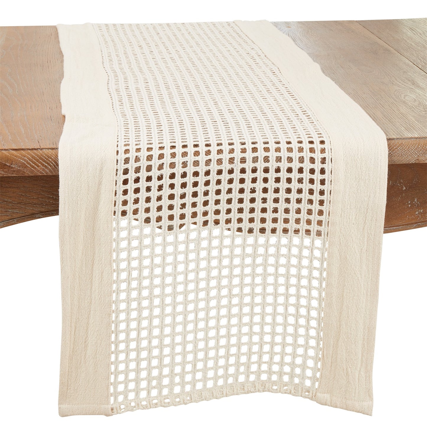 Everyday / All Season Ivory Off-White Net Table Runner, 100% cotton