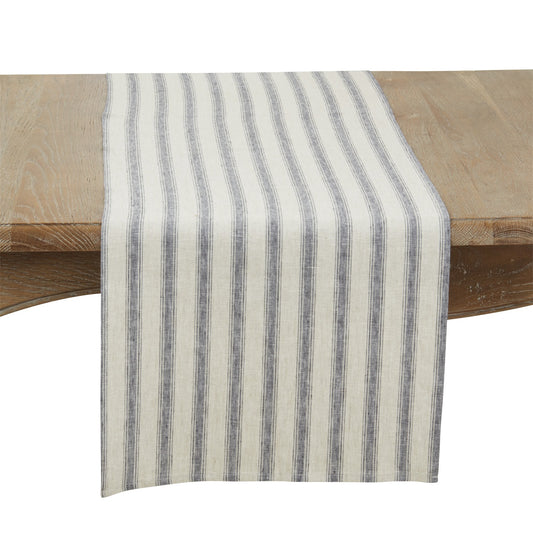 Everyday / All Season French Blue Striped Linen Table Runner, 100% linen