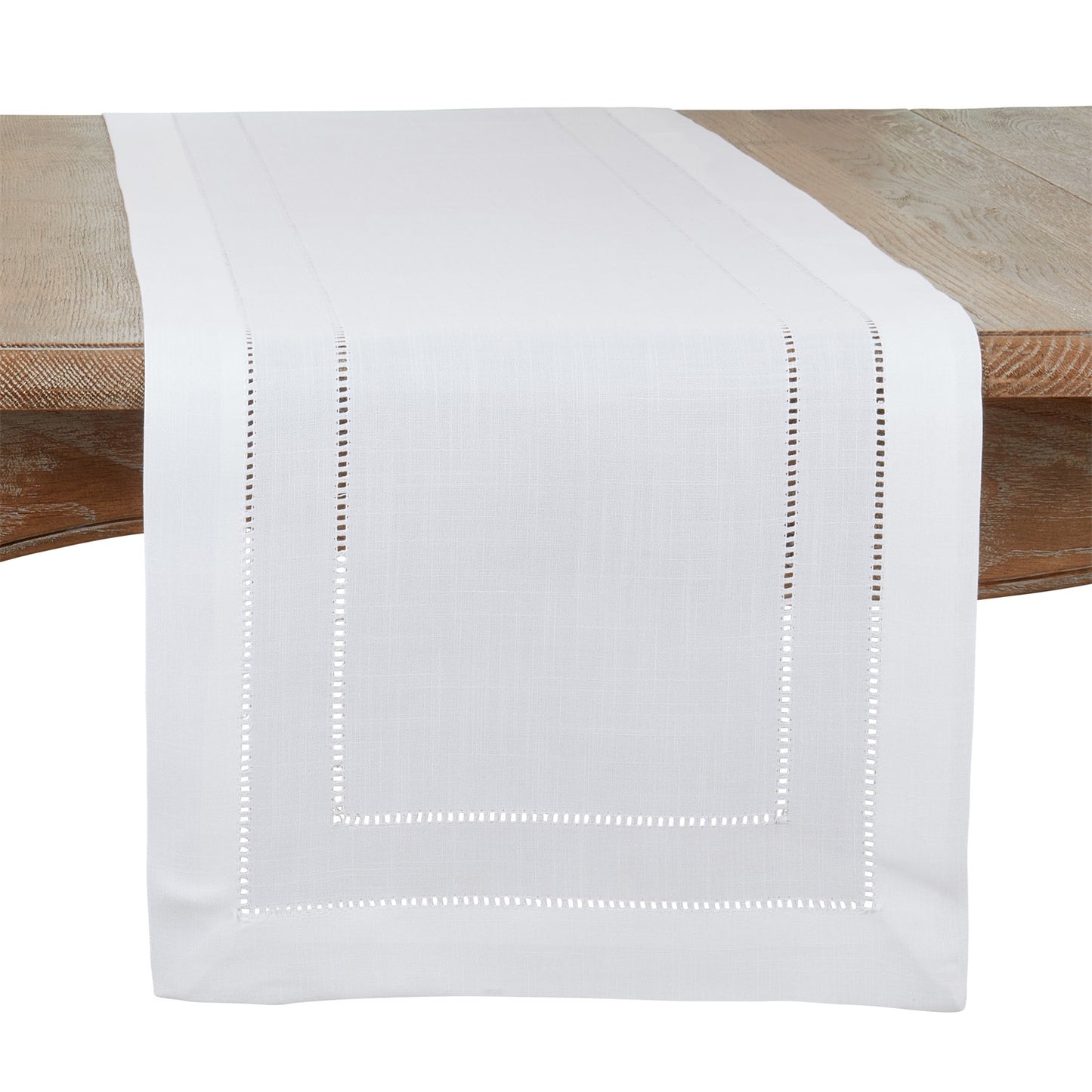 Everyday / All Season White Double Hemstitch Table Runner, 100% Polyester