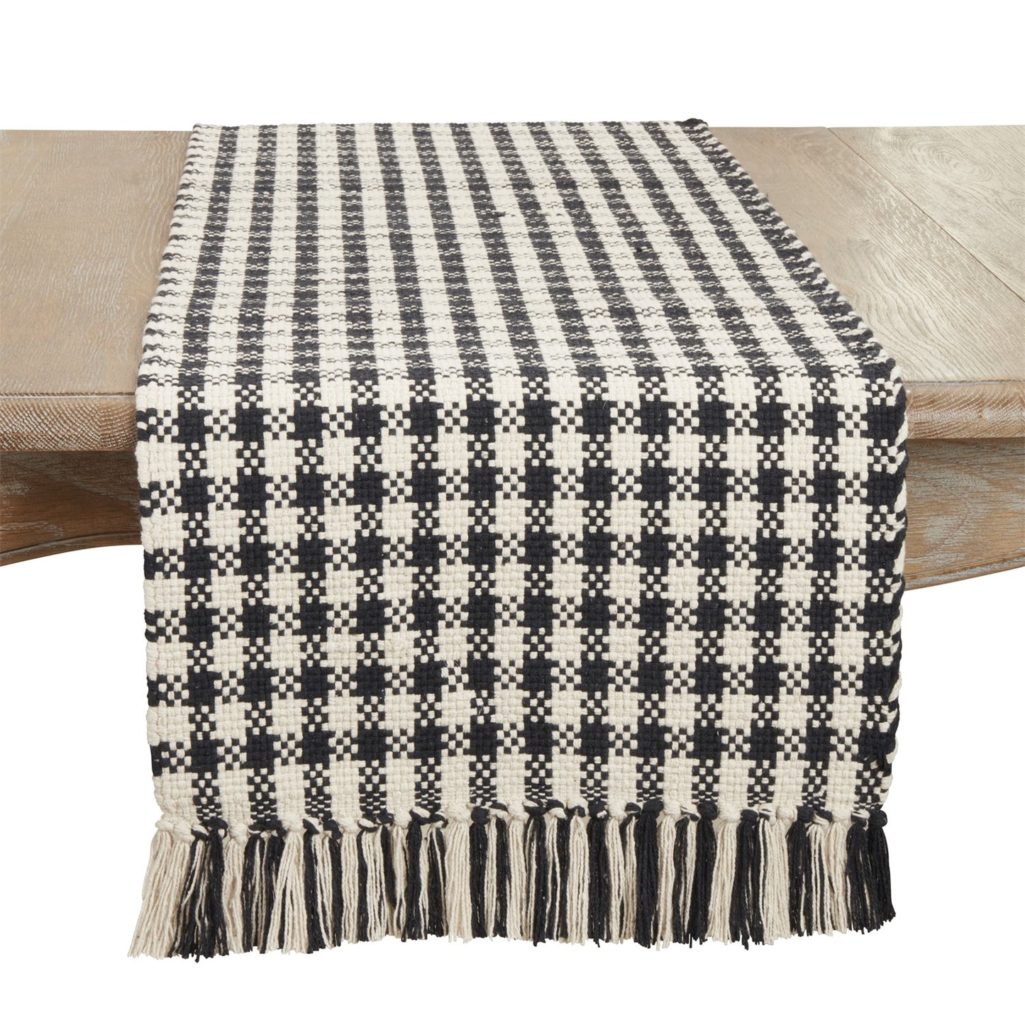 Everyday / All Season Black/White Houndstooth Table Runner, 100% cotton