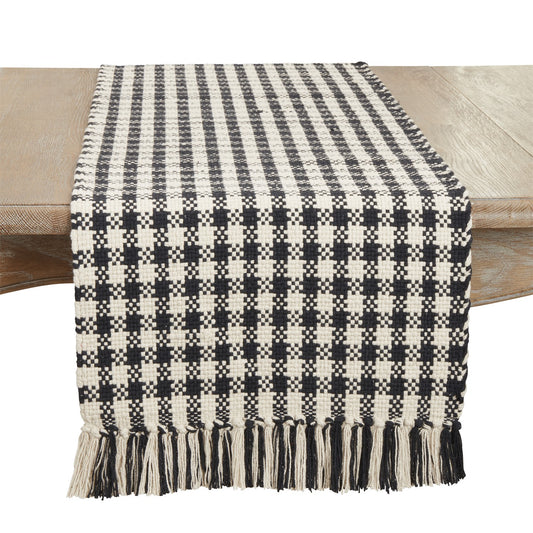 Everyday / All Season Black/White Houndstooth Table Runner, 100% cotton