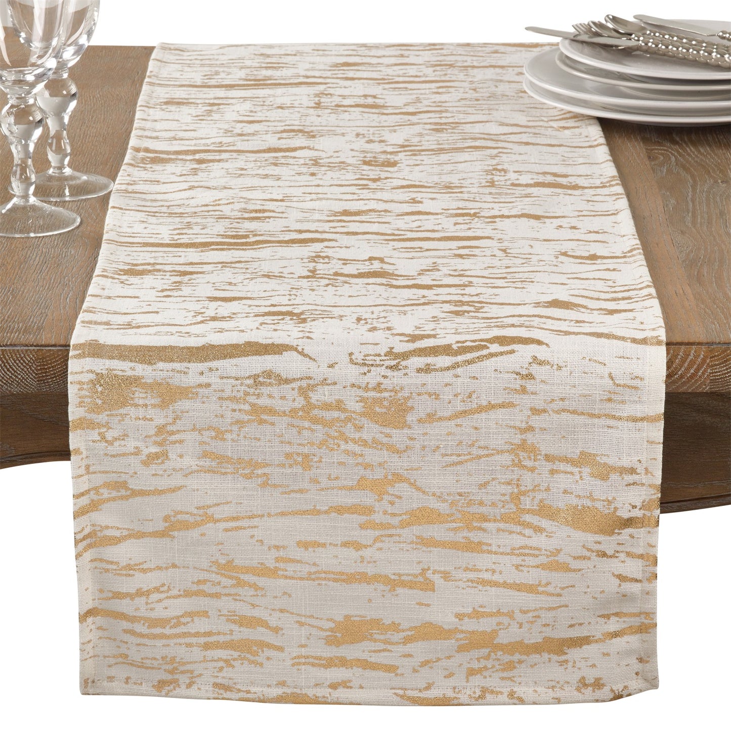 Everyday / All Season Gold Distressed Foil Print Table Runner, 100% cotton
