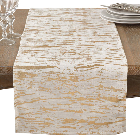 Everyday / All Season Gold Distressed Foil Print Table Runner, 100% cotton