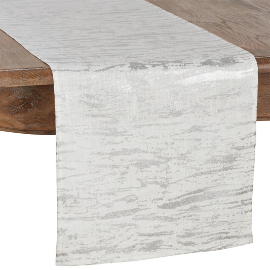 Everyday / All Season Silver Distressed Foil Print Table Runner, 100% cotton