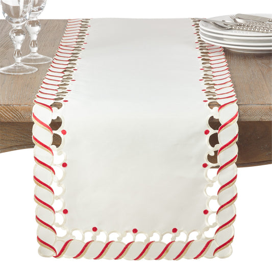 Christmas Ivory Off-White Candy Cane Table Runner, 100% Polyester