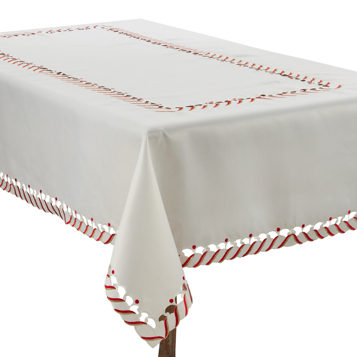 Ivory White Candy Cane Tablecloth  100% Polyester
