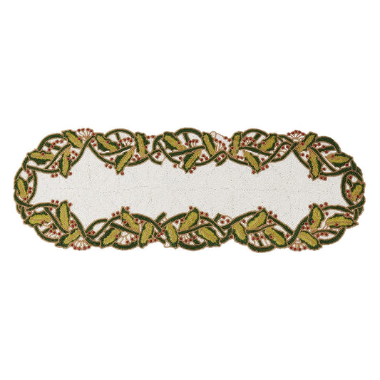 Christmas Multi Beaded Holiday Table Runner, 100% glass beads