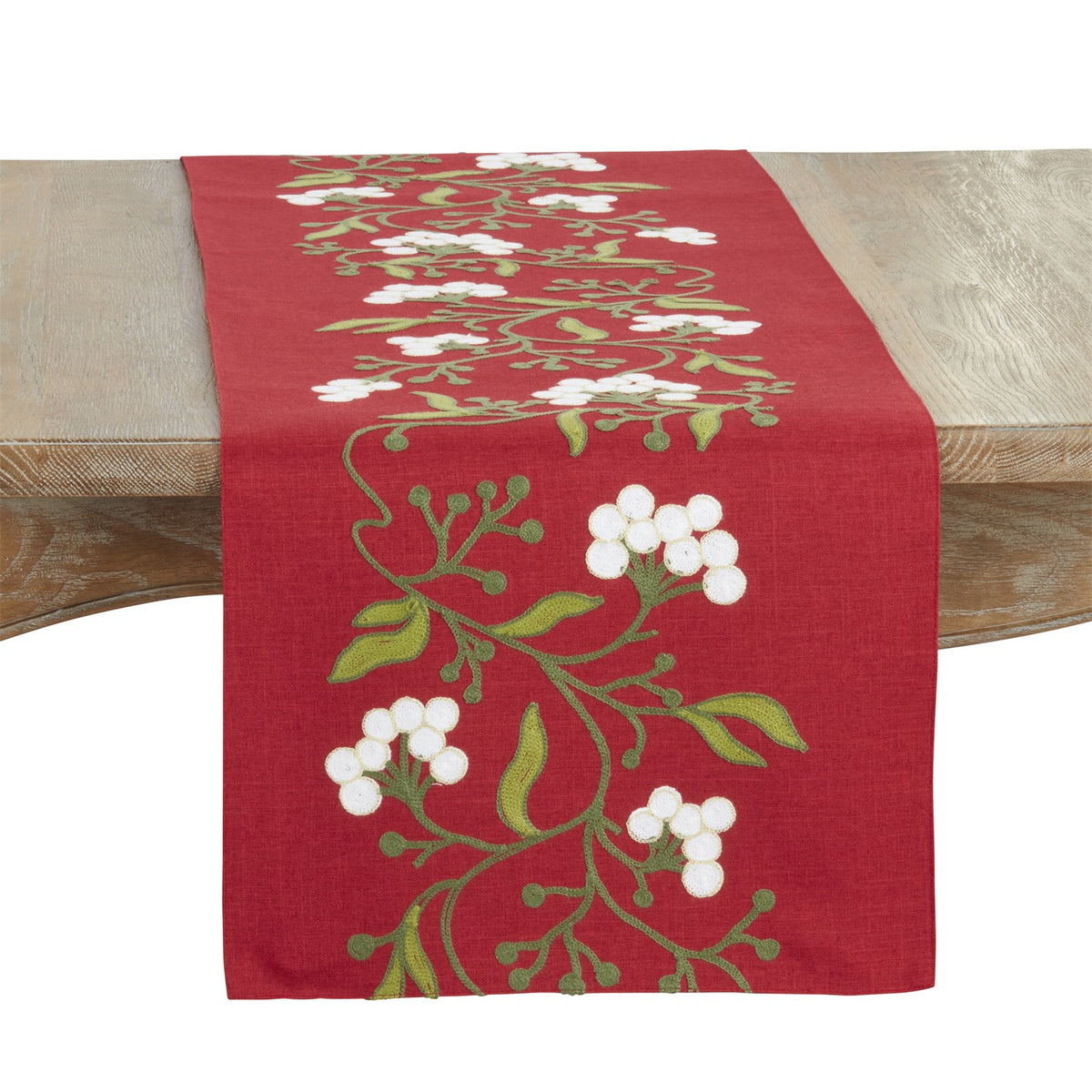 Christmas Red Mistletoe Table Runner, 100% Polyester