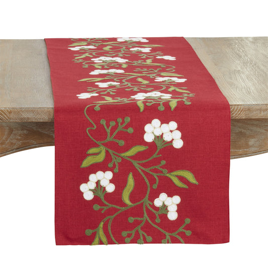 Christmas Red Mistletoe Table Runner, 100% Polyester