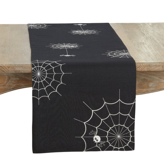 Halloween Black Spiderweb Table Runner, 100% Polyester