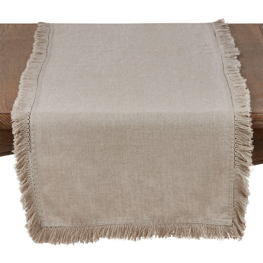 Everyday / All Season Natural Beige Stonewashed Fringe Table Runner, 100% linen