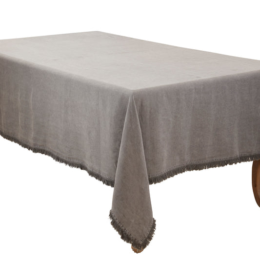 Slate Gray  Stonewashed Fringe Tablecloth  100% linen