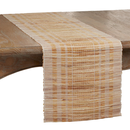 Everyday / All Season White Striped Water Hyacinth Table Runner, 100% water hyacinth