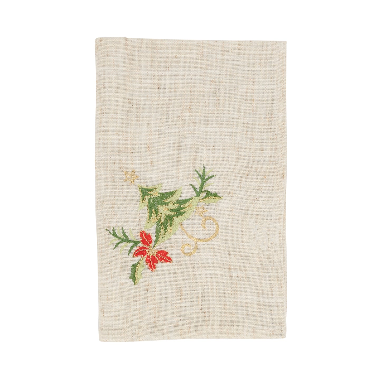 Natural Embroidered Christmas Napkins 80% POLYESTER - 20% LINEN, 20 Inch Square (4 pcs.)