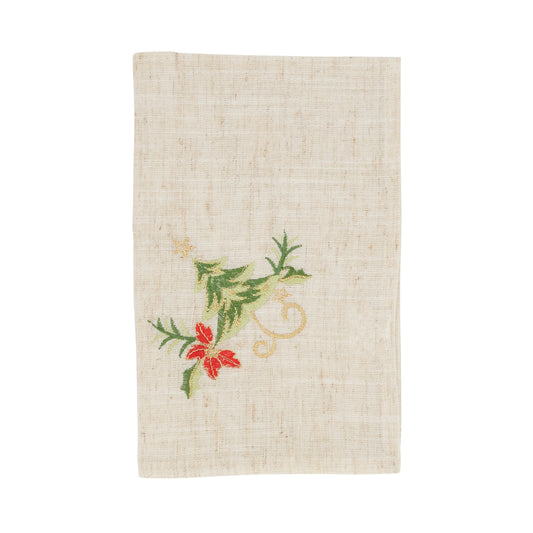 Natural Embroidered Christmas Napkins 80% POLYESTER - 20% LINEN, 20 Inch Square (4 pcs.)