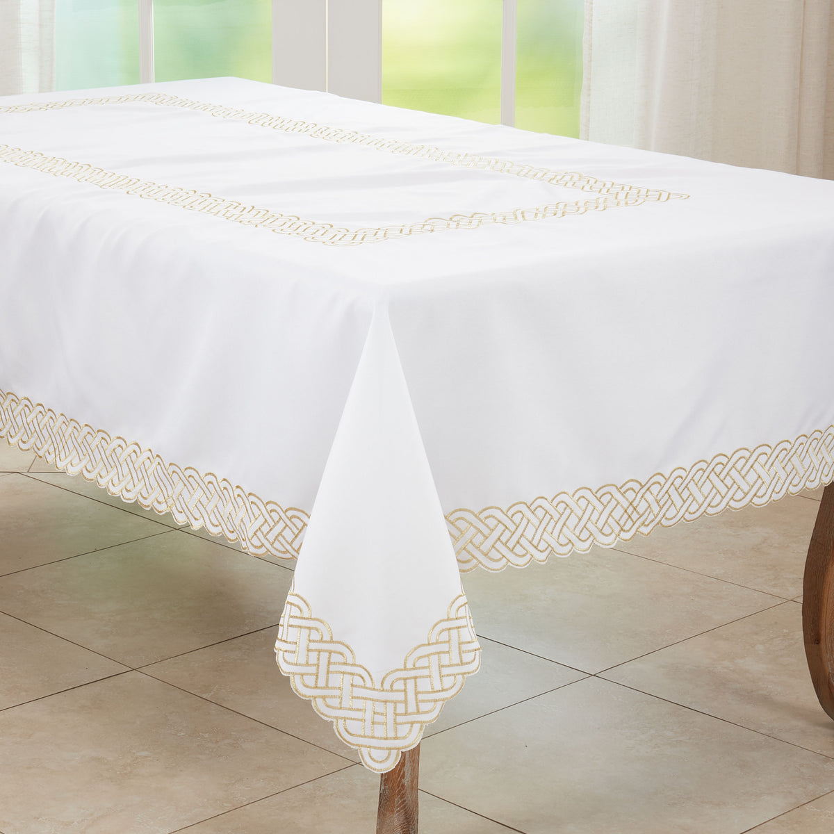 Gold  Braid Embroidered Tablecloth  100% polyester
