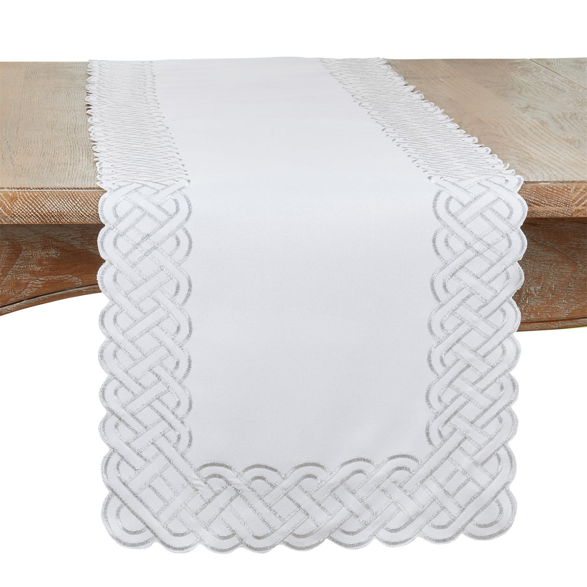 Everyday / All Season Silver Braid Embroidered Table Runner, 100% Polyester