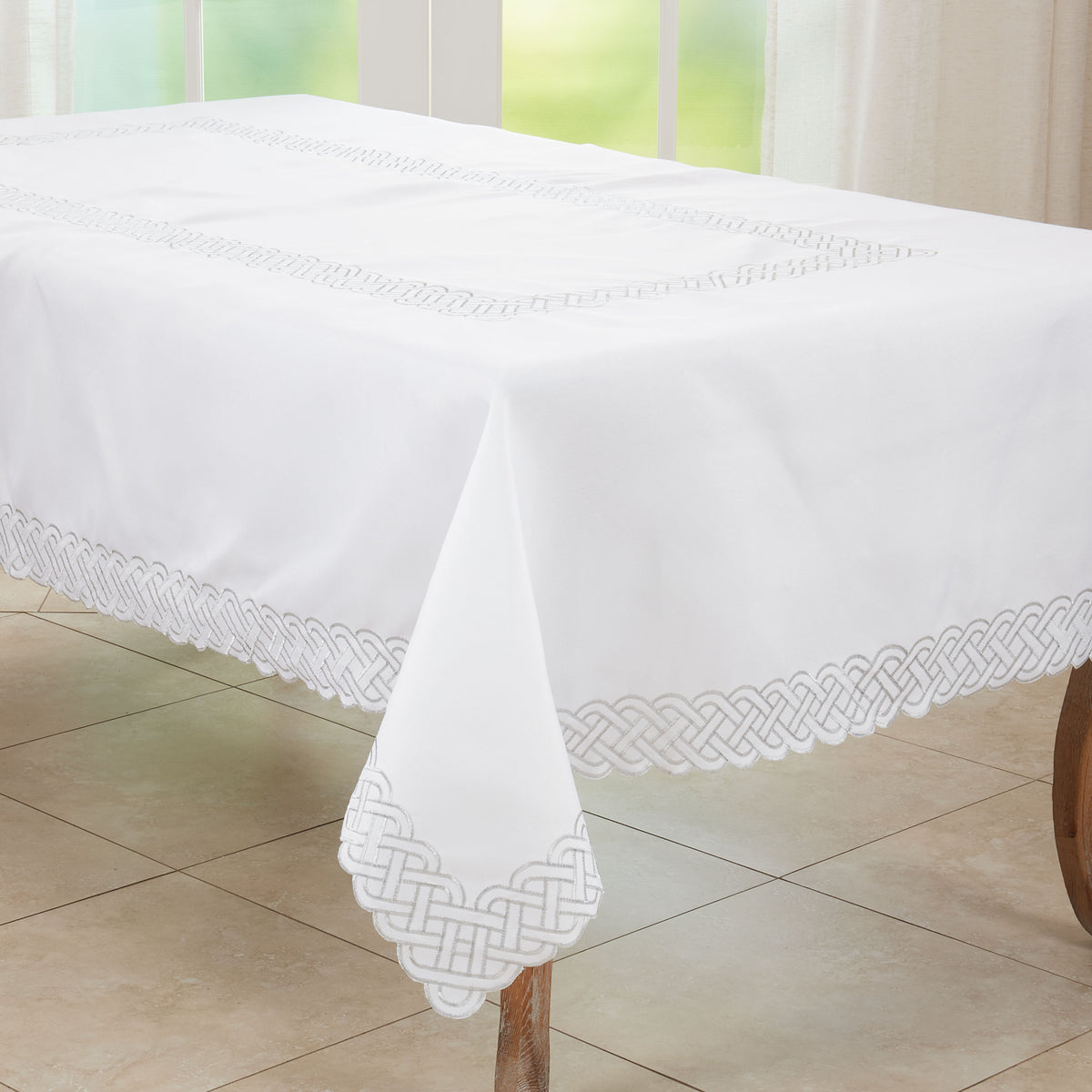 Silver  Braid Embroidered Tablecloth  100% polyester