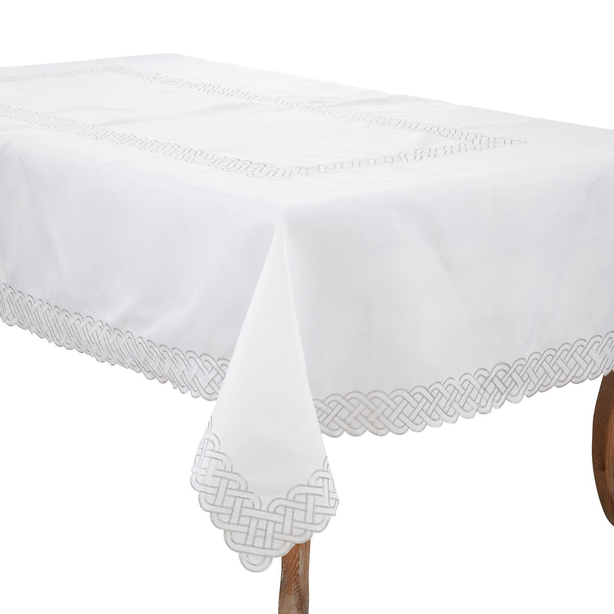Silver  Braid Embroidered Tablecloth  100% polyester