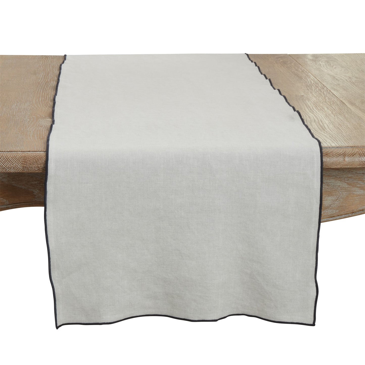 Everyday / All Season Blue-Grey Stonewashed Stitch Border Table Runner, 100% linen