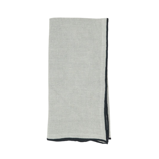 Blue-Grey Stonewashed Stitch Border Napkins 100% linen, 20 Inch Square (4 pcs.)