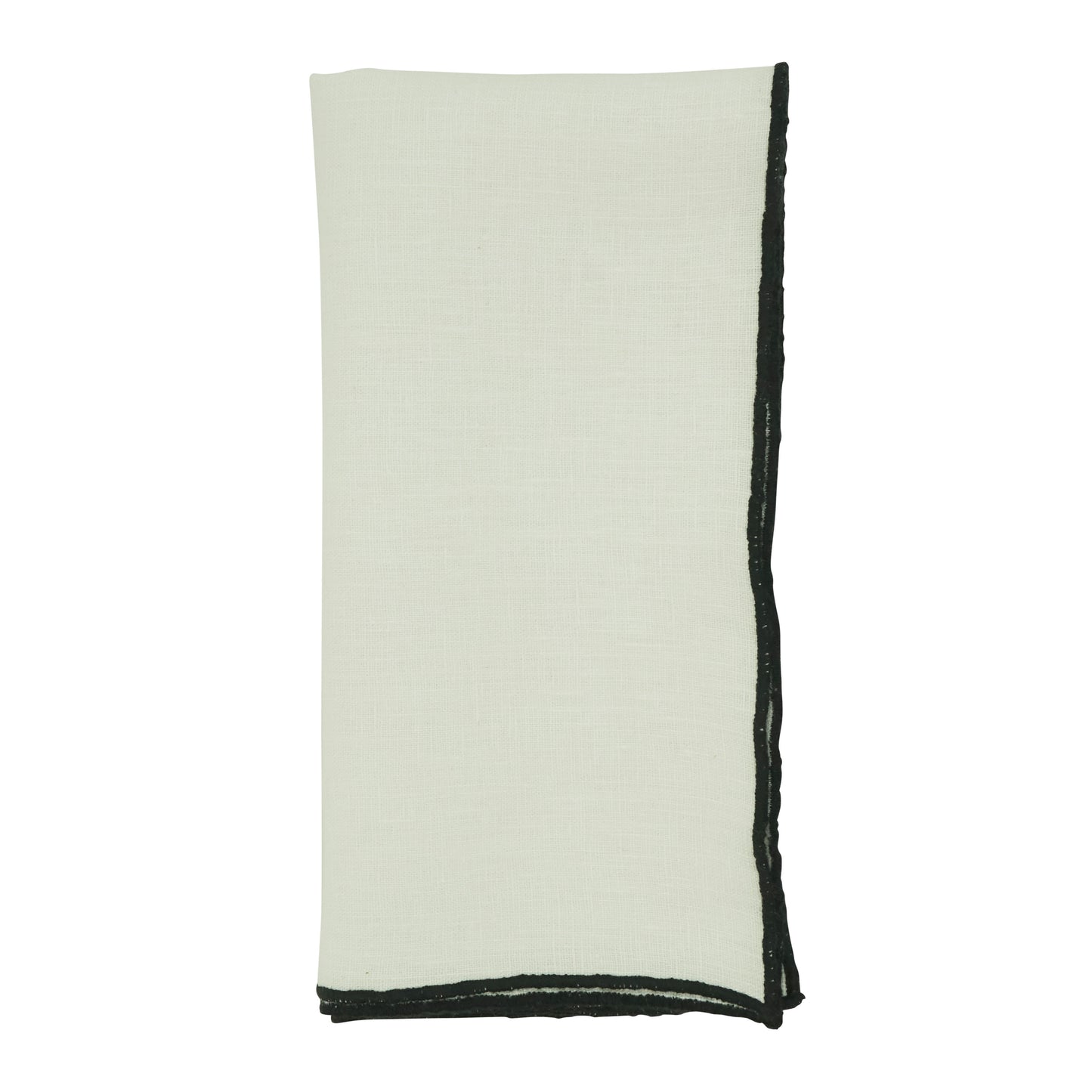 Black Stonewashed Stitch Border Napkins 100% linen, 20 Inch Square (4 pcs.)