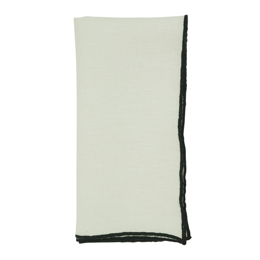 Black Stonewashed Stitch Border Napkins 100% linen, 20 Inch Square (4 pcs.)