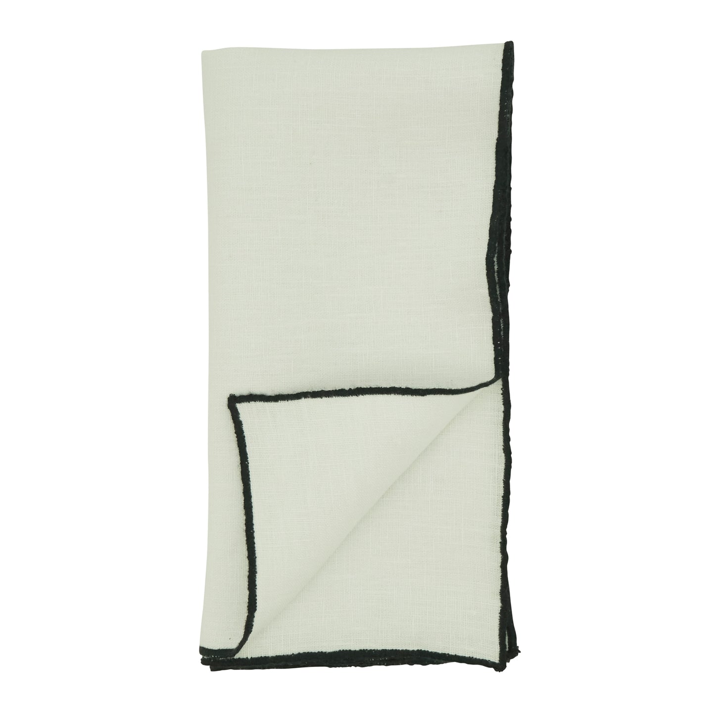 Black Stonewashed Stitch Border Napkins 100% linen, 20 Inch Square (4 pcs.)