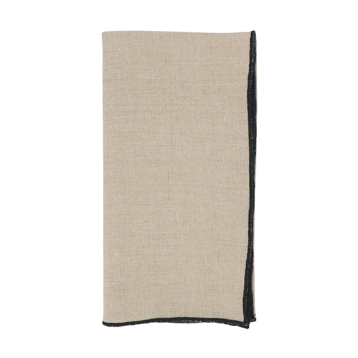 Black/Natural Stonewashed Stitch Border Napkins 100% linen, 20 Inch Square (4 pcs.)