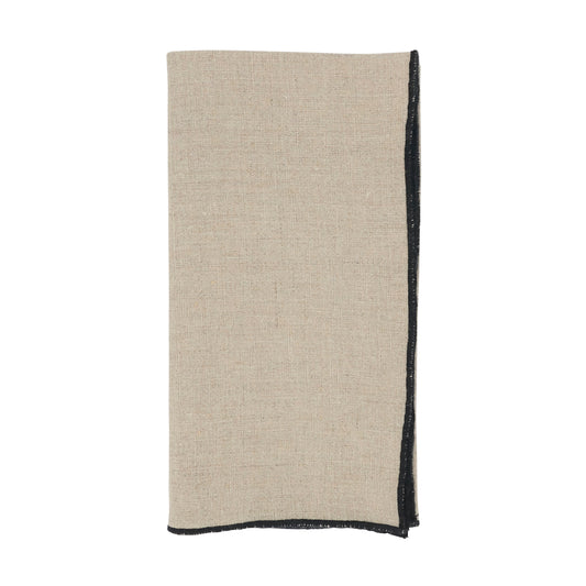Black/Natural Stonewashed Stitch Border Napkins 100% linen, 20 Inch Square (4 pcs.)
