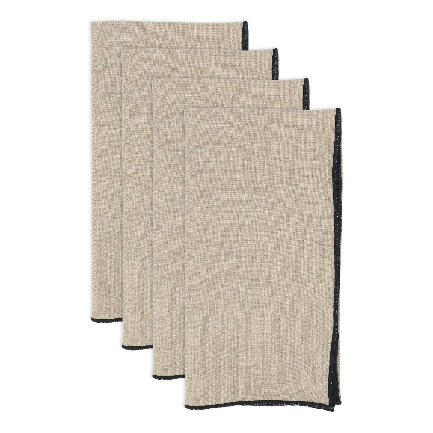Black/Natural Stonewashed Stitch Border Napkins 100% linen, 20 Inch Square (4 pcs.)