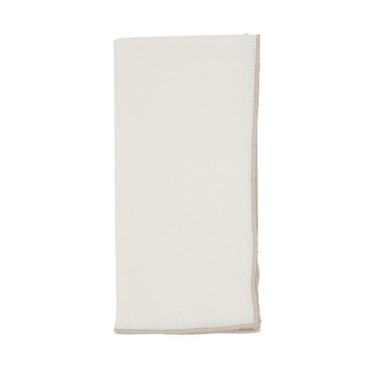 Ivory Stonewashed Stitch Border Napkins 100% linen, 20 Inch Square (4 pcs.)