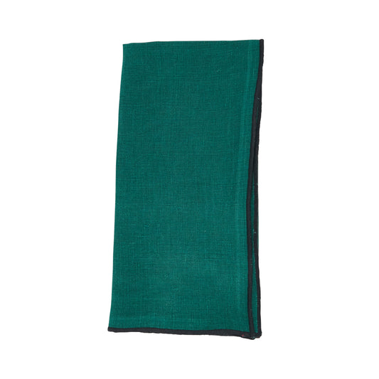 Jasper Green Stonewashed Stitch Border Napkins 100% linen, 20 Inch Square (4 pcs.)