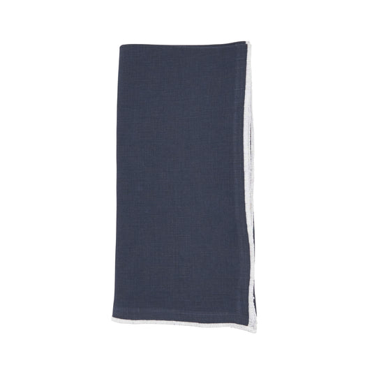 Midnight Blue Stonewashed Stitch Border Napkins 100% linen, 20 Inch Square (4 pcs.)
