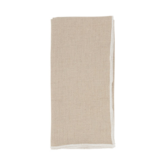 Natural Stonewashed Stitch Border Napkins 100% linen, 20 Inch Square (4 pcs.)