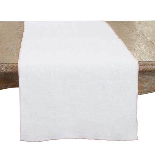 Everyday / All Season Pink Stonewashed Stitch Border Table Runner, 100% linen