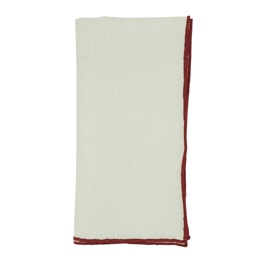 Red Stonewashed Stitch Border Napkins 100% linen, 20 Inch Square (4 pcs.)