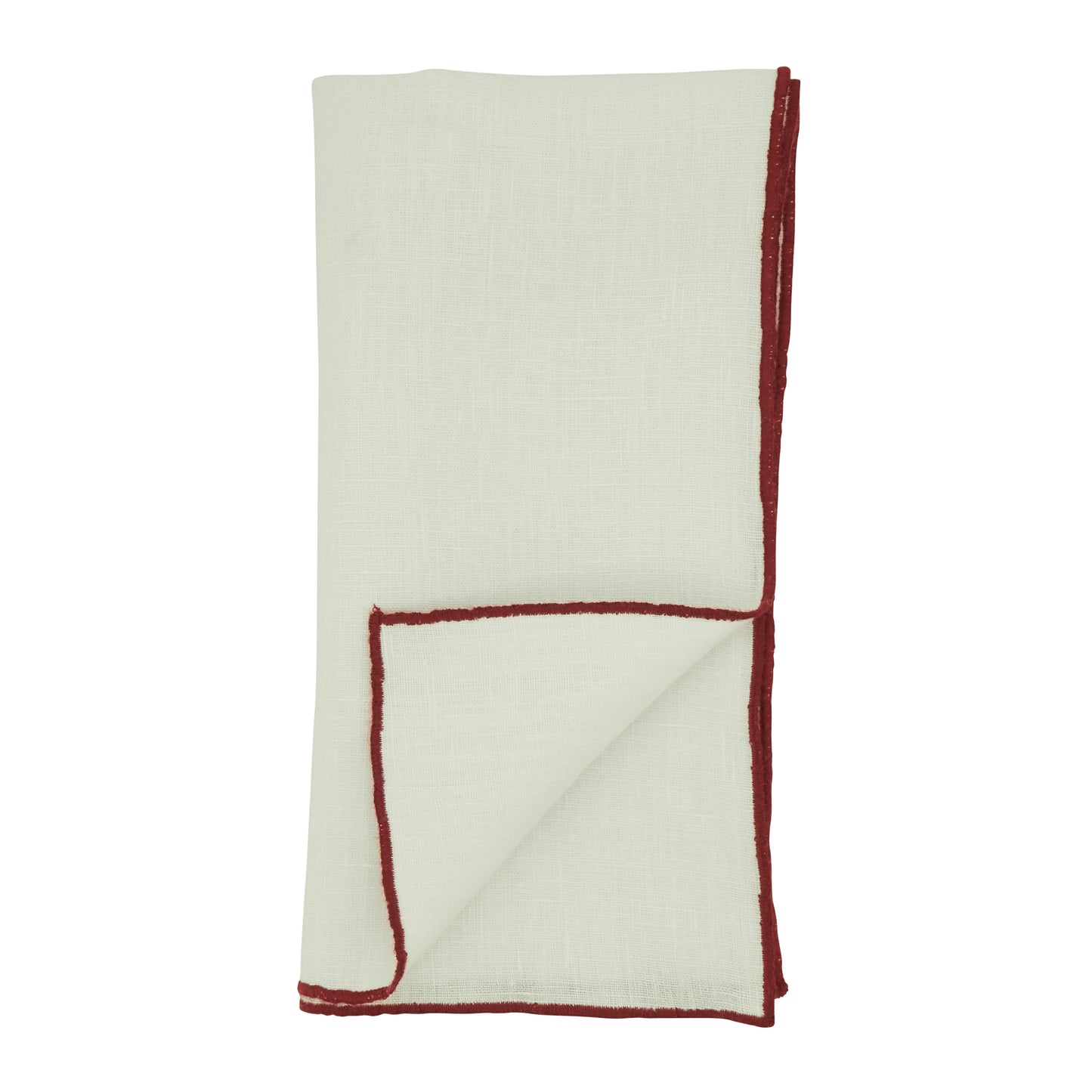 Red Stonewashed Stitch Border Napkins 100% linen, 20 Inch Square (4 pcs.)