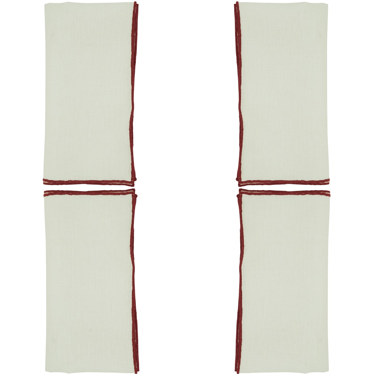 Red Stonewashed Stitch Border Napkins 100% linen, 20 Inch Square (4 pcs.)