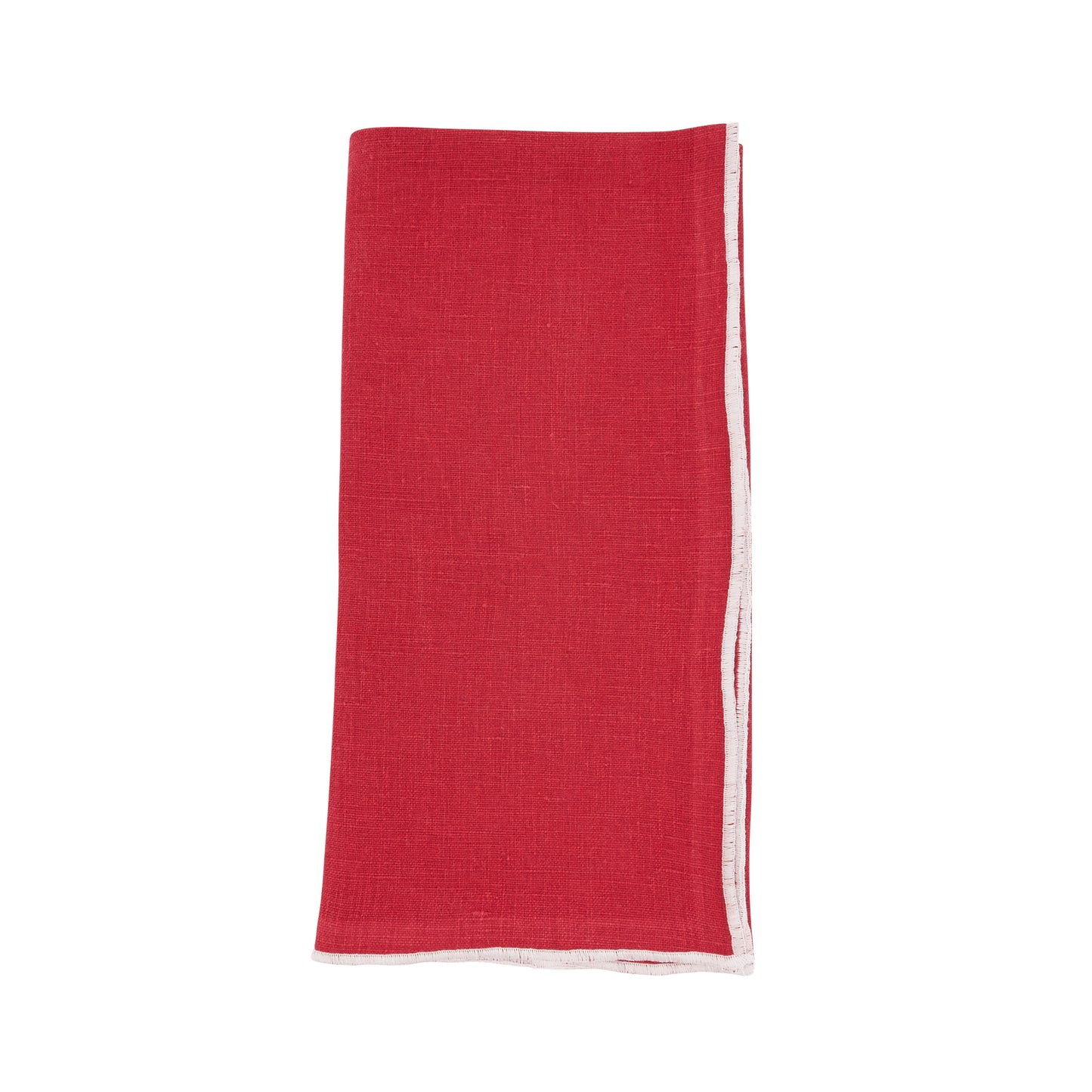Red/White Stonewashed Stitch Border Napkins 100% linen, 20 Inch Square (4 pcs.)