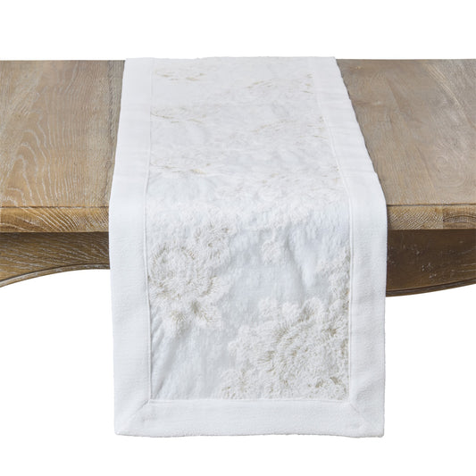 Everyday / All Season Ivory Off-White Floral Table Runner, 100% polyester
