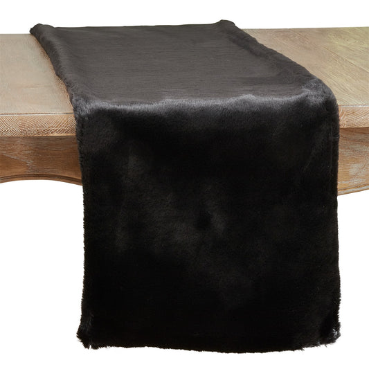 Everyday / All Season Black Faux Rabbit Fur Table Runner, 100% Polyester