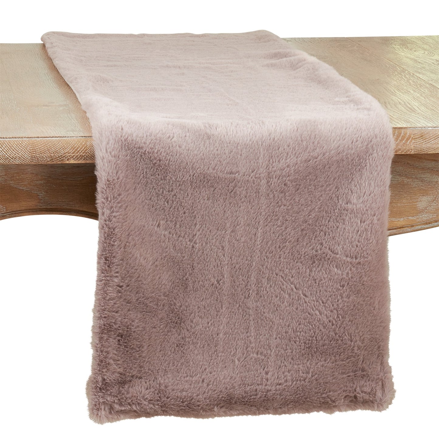Everyday / All Season Grey Faux Rabbit Fur Table Runner, 100% Polyester